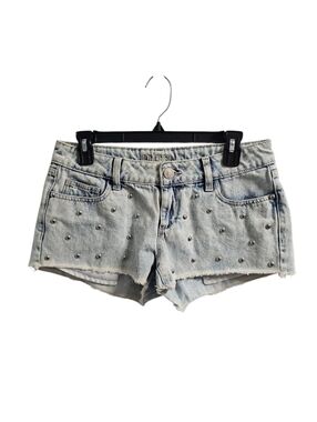 Decree Vintage Y2k Studded Jean Micro Shorts Size 7 Low Rise Light Wash